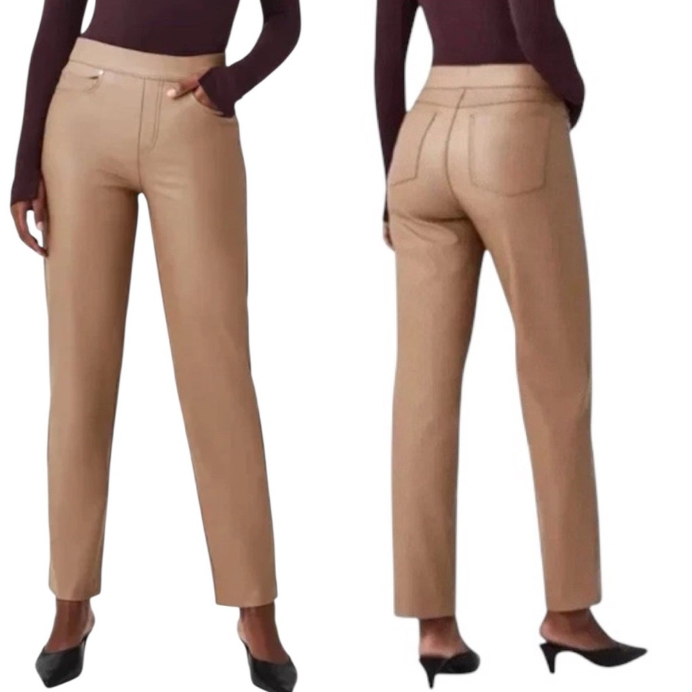 SPANX like leather slim Straight Leg Pant toffee (tan)